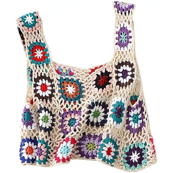 Women Vintage Crochet Knit Tank Tops Fashion Ethnic Style
